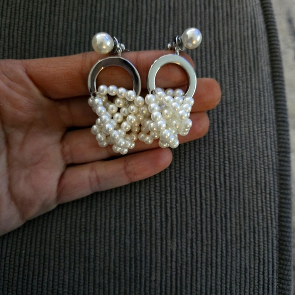 Chic Silver and Pearl Drop Earrings - Picture 1 of 5